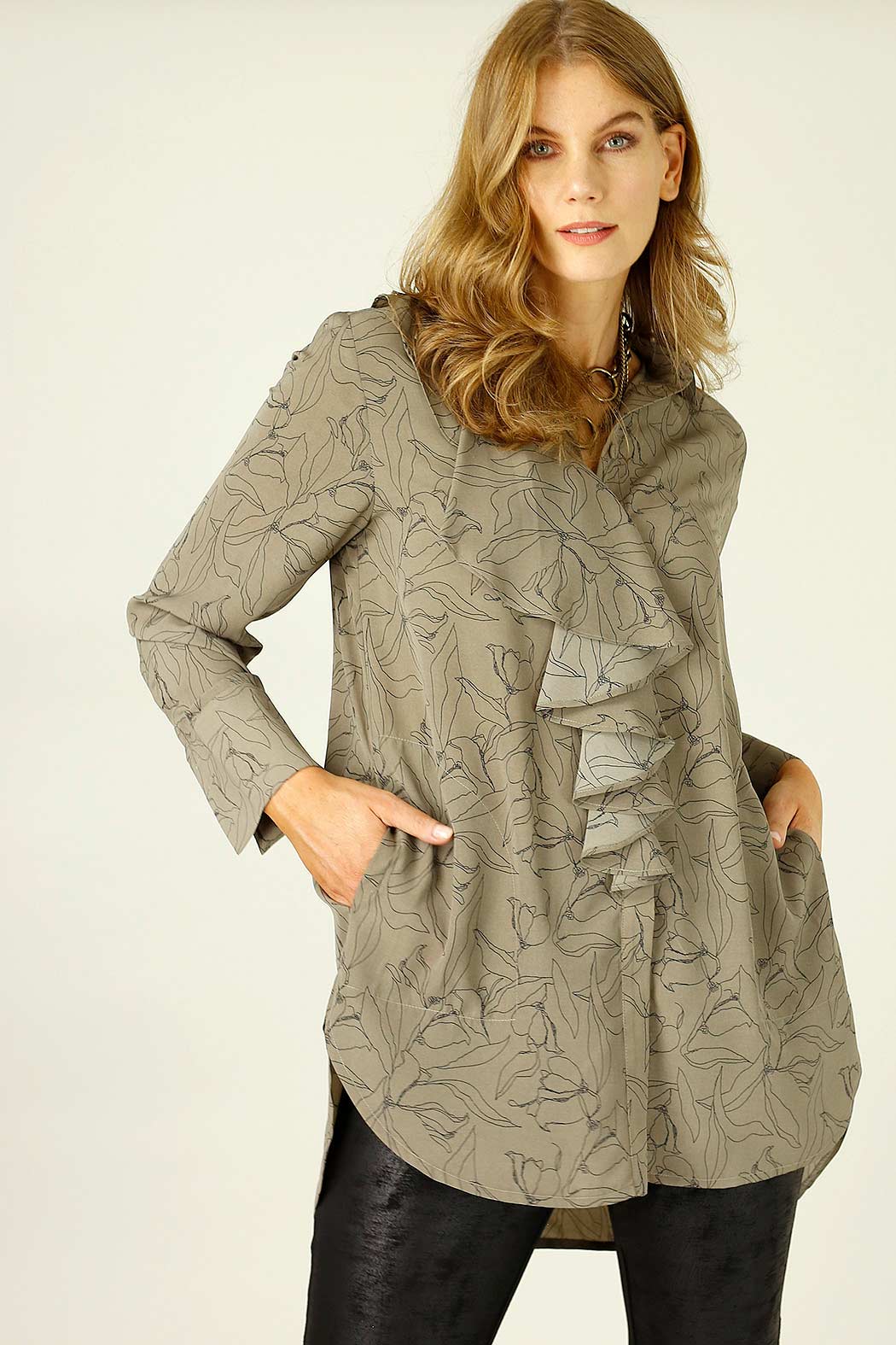 Mocha Floral Nano Waterfall Shirt - FINAL SALE