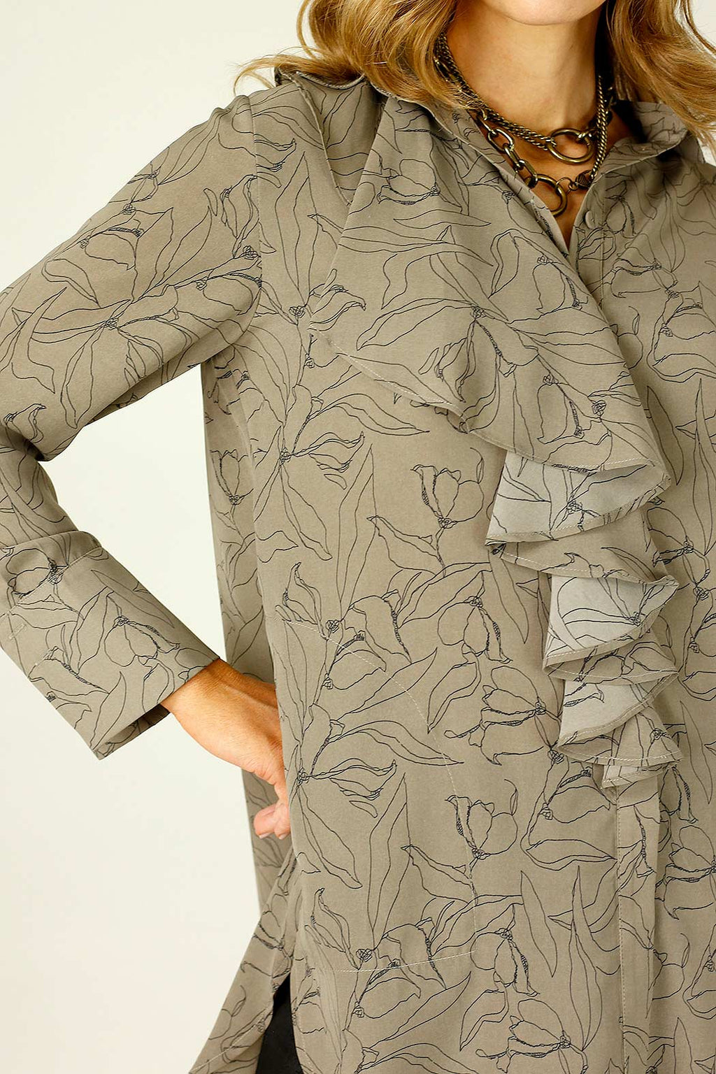 Mocha Floral Nano Waterfall Shirt - FINAL SALE