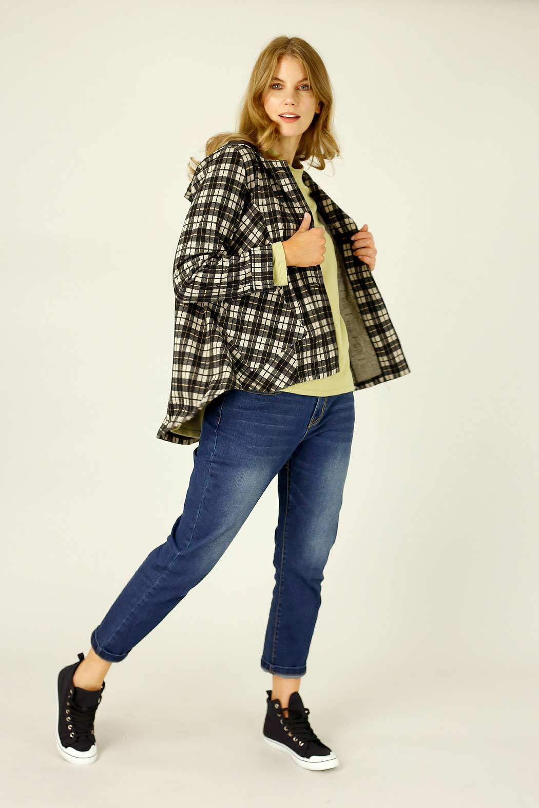 Caramel Check Swing Coat
