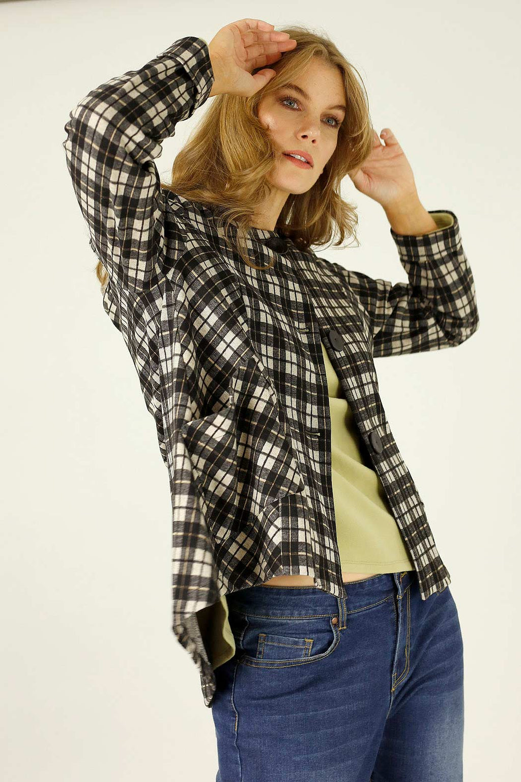 Caramel Check Swing Coat