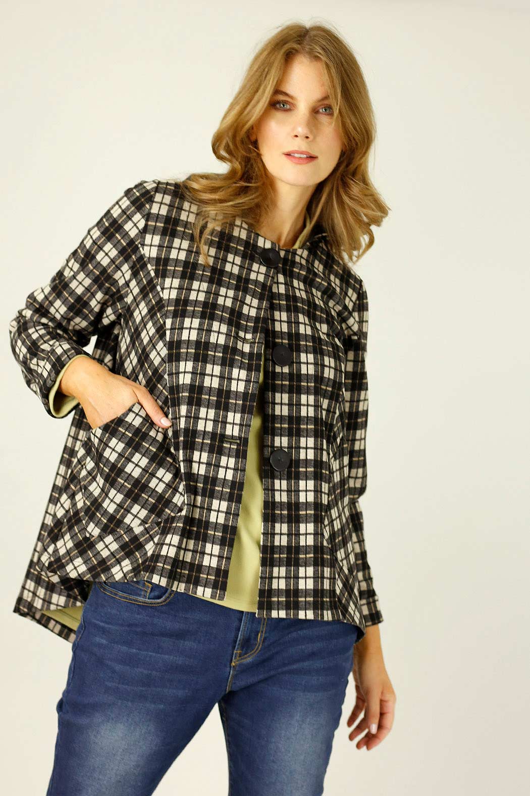 Caramel Check Swing Coat