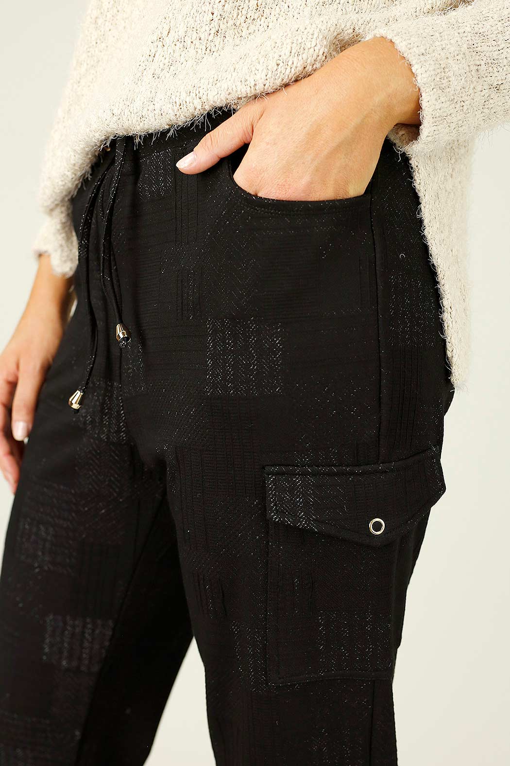 Black Jacquard Ponte Cargo Jogger