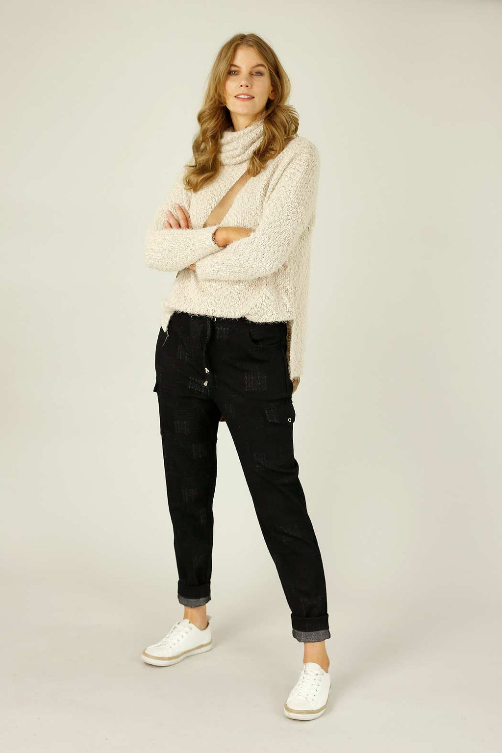 Black Jacquard Ponte Cargo Jogger