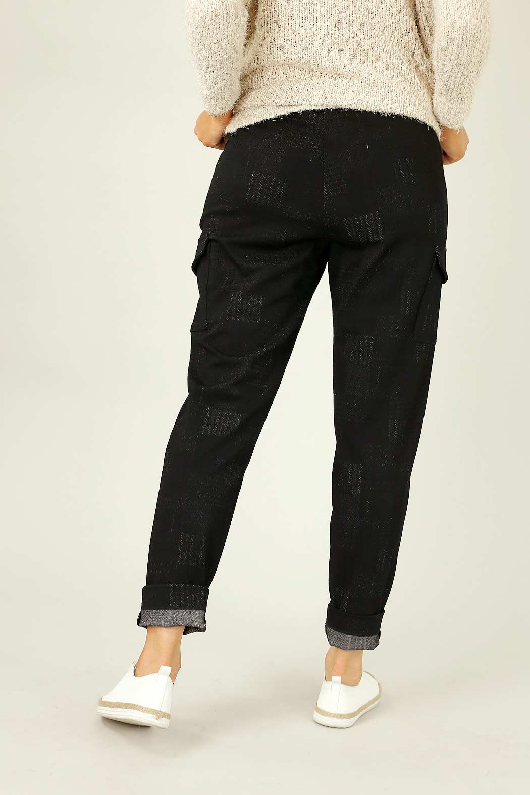Black Jacquard Ponte Cargo Jogger