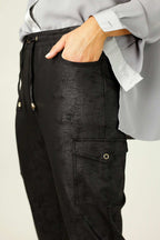 Black Leatherette Cargo Jogger