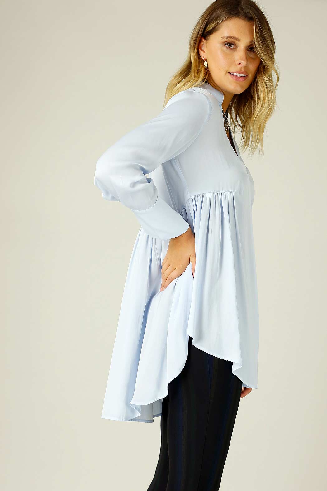 Pale Blue Seta Babydoll Shirt