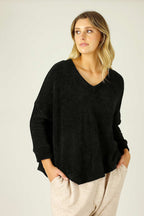 Black Velour Vee Jumper - SALE