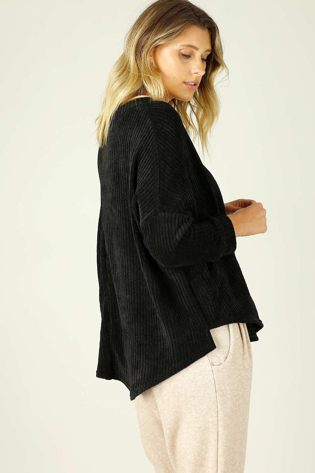 Black Velour Vee Jumper - SALE