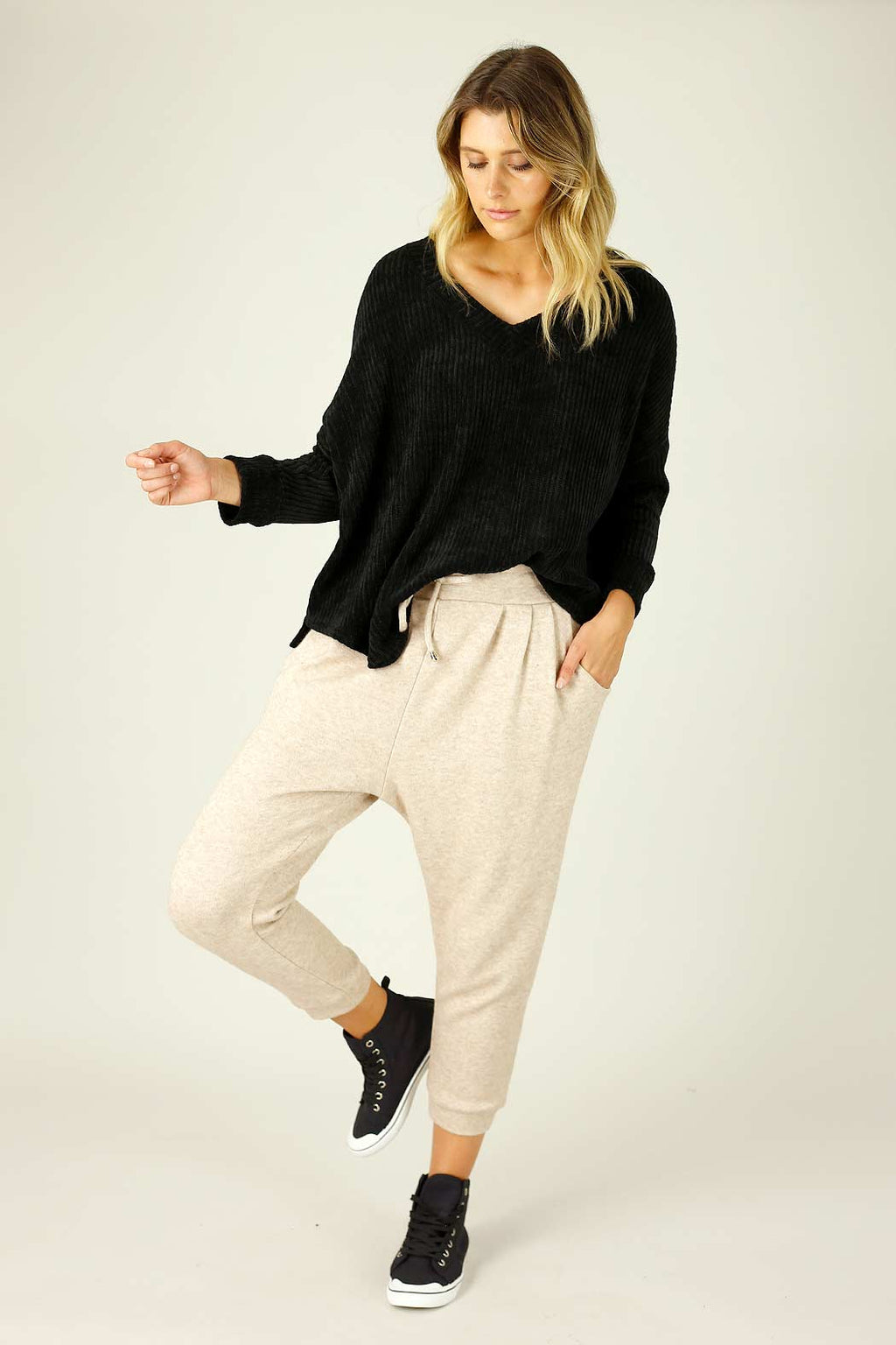 Black Velour Vee Jumper - SALE