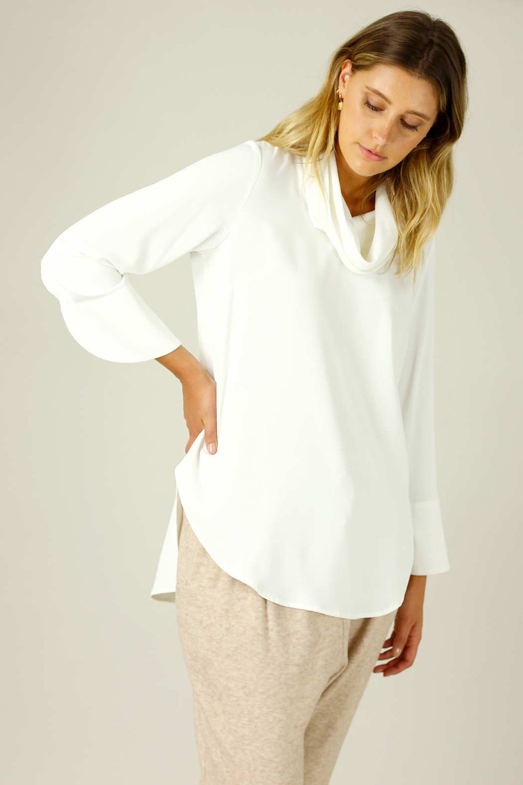 White Soft Touch Drape Blouse