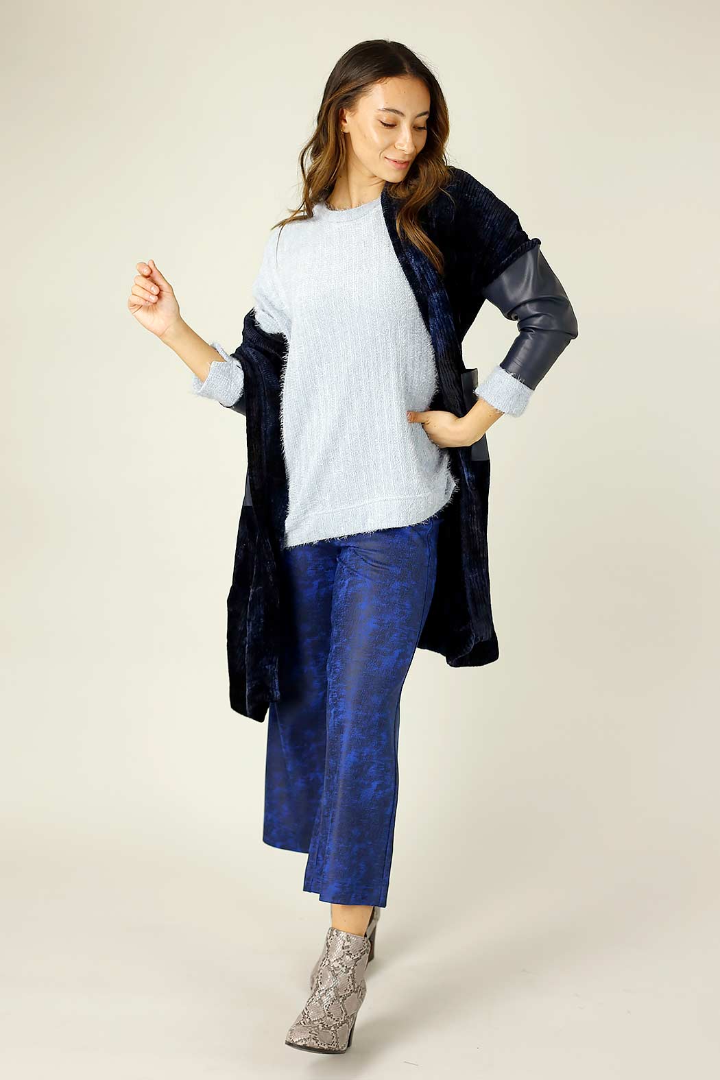 Navy Velour Tie Dye Cardigan - FINAL SALE