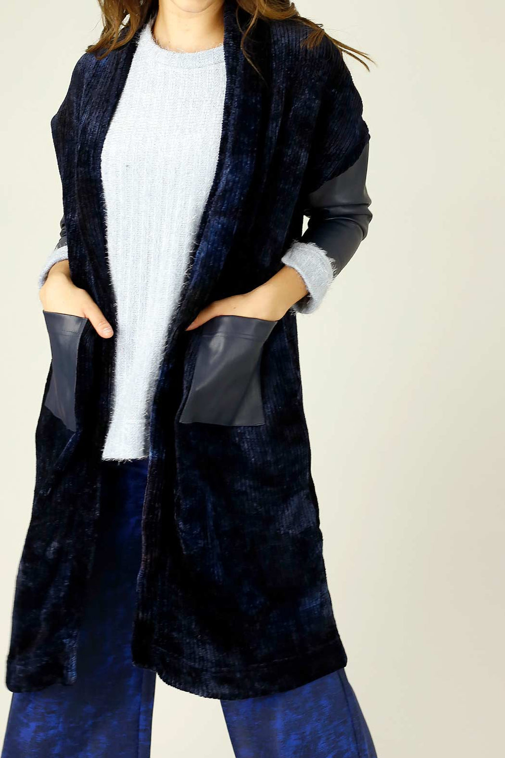 Navy Velour Tie Dye Cardigan - FINAL SALE