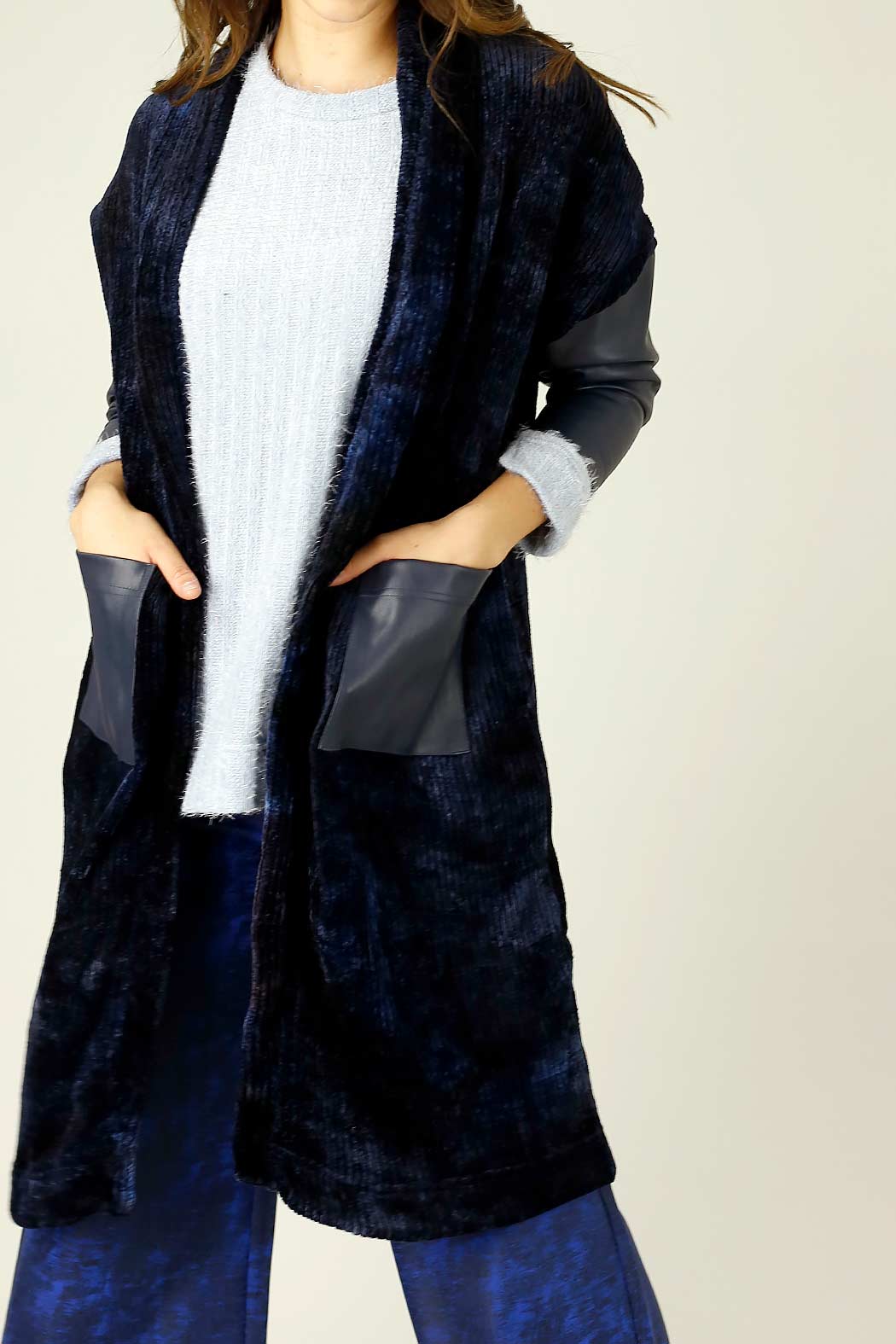 Navy Velour Tie Dye Cardigan - FINAL SALE