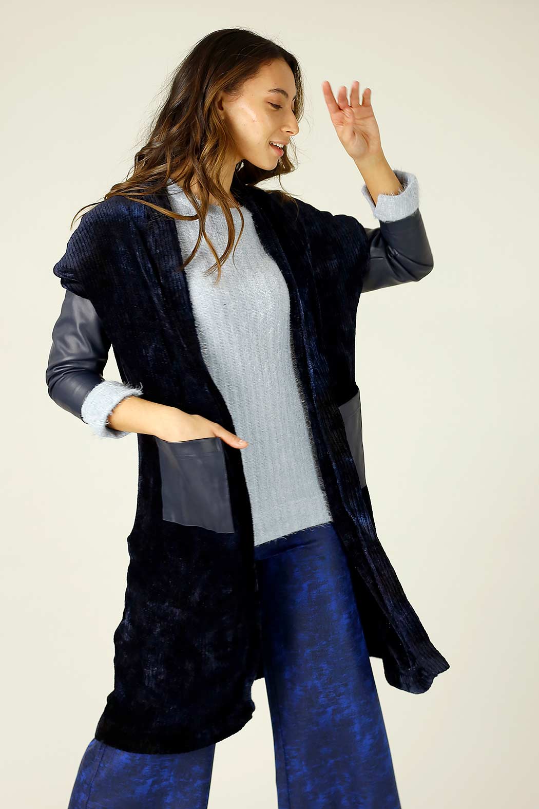 Navy Velour Tie Dye Cardigan - FINAL SALE