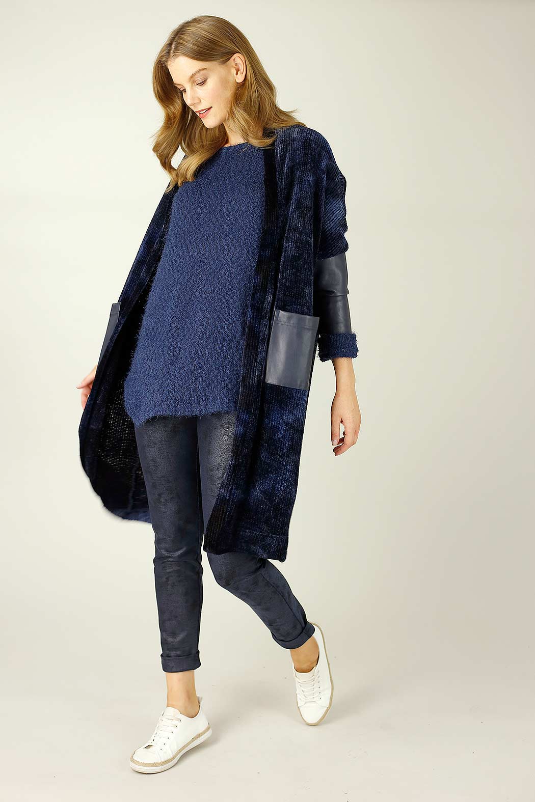 Navy Velour Tie Dye Cardigan - FINAL SALE