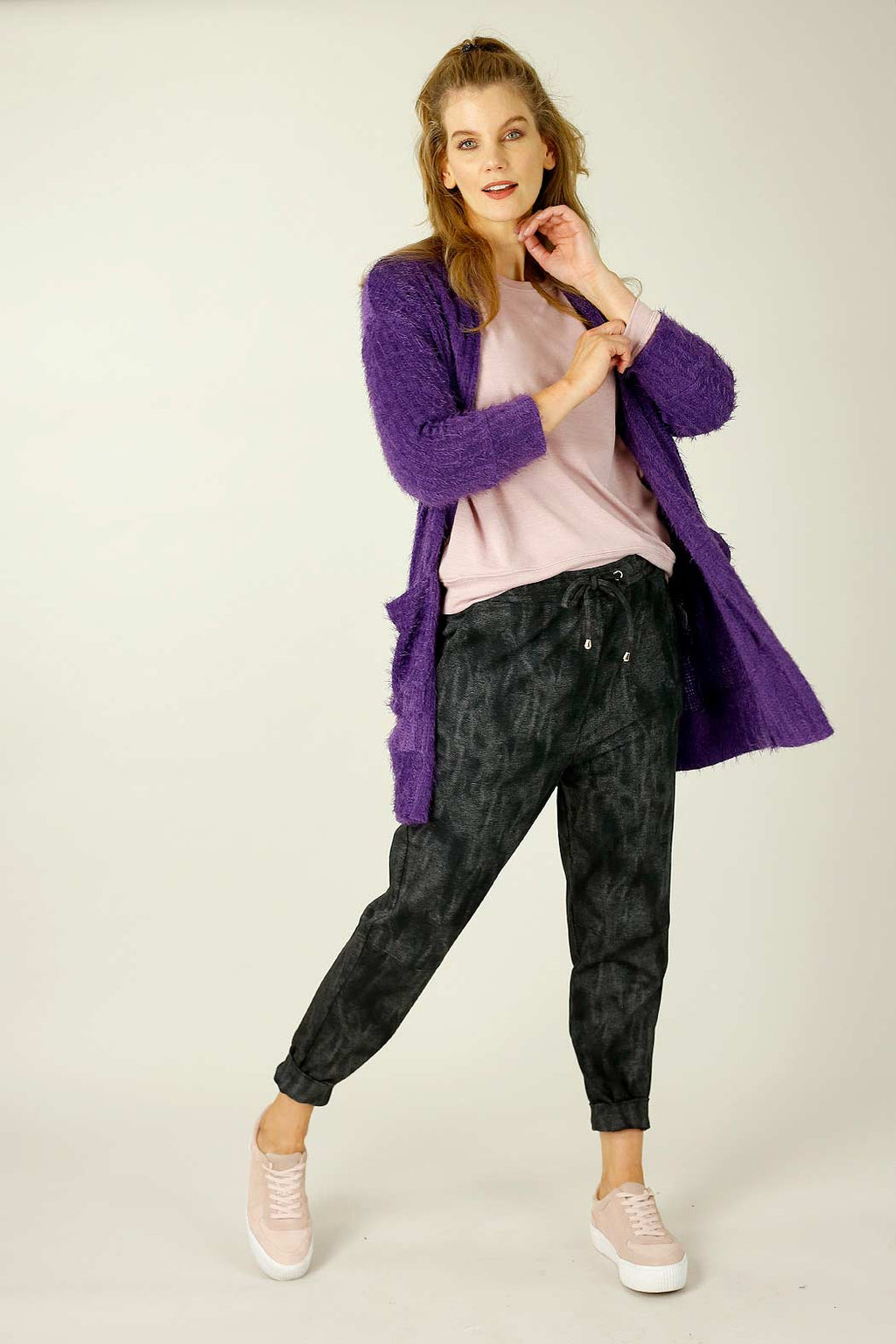 Purple Eyelash Knit Relaxed Cardigan