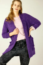 Purple Eyelash Knit Relaxed Cardigan