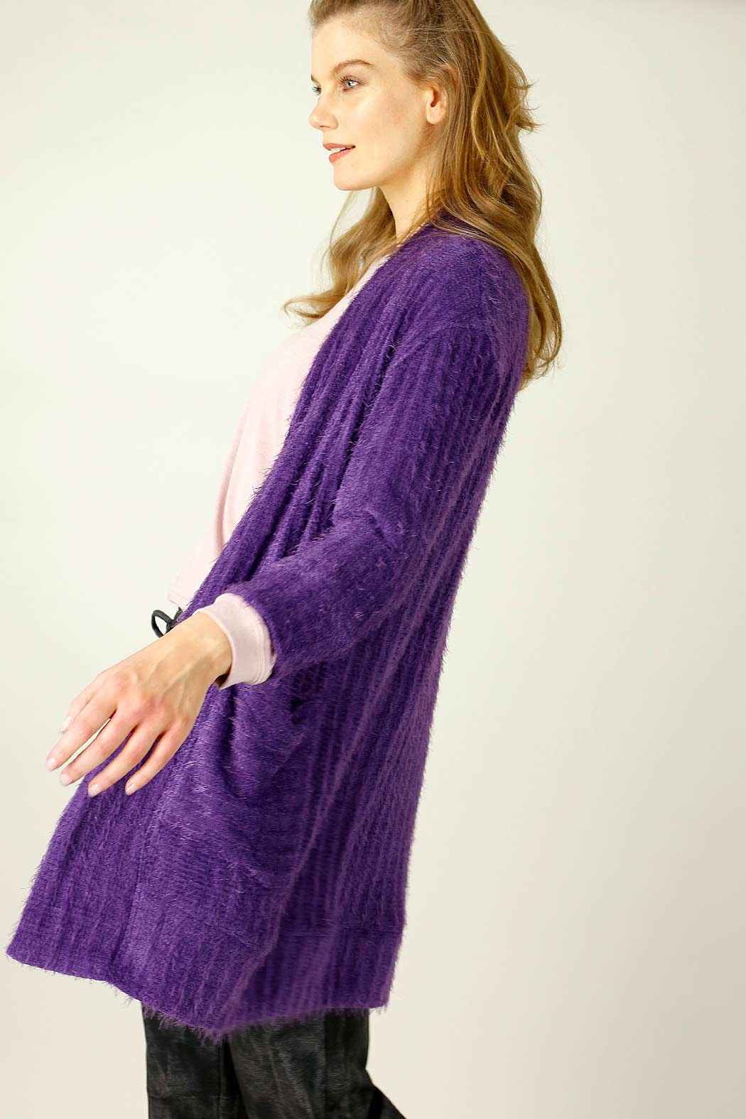 Purple Eyelash Knit Relaxed Cardigan