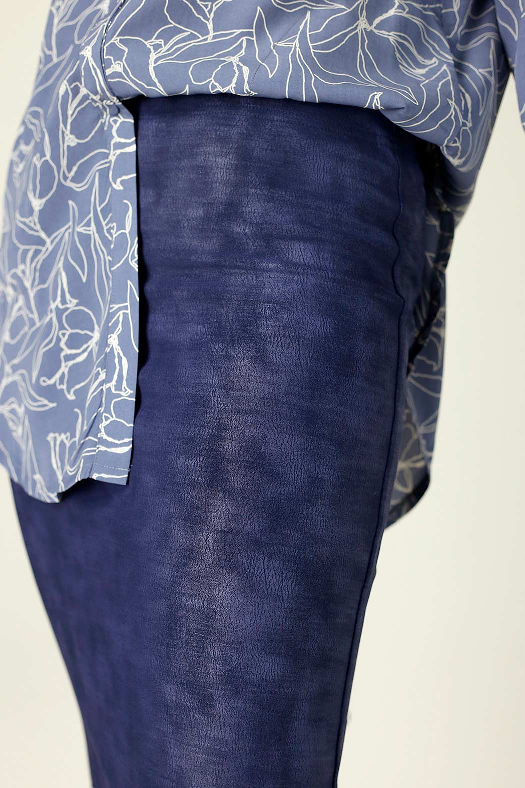 Navy Foil Leatherette Mini Skirt - FINAL SALE