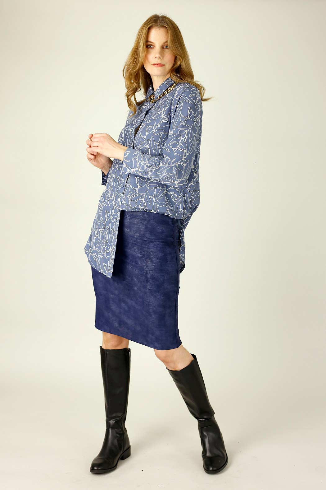 Navy Foil Leatherette Mini Skirt - FINAL SALE
