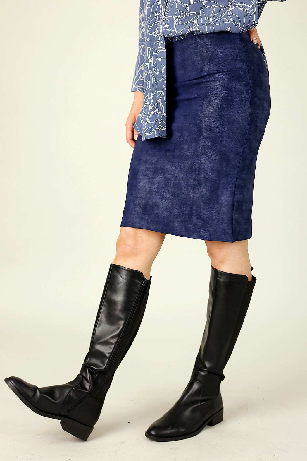 Navy Foil Leatherette Mini Skirt - FINAL SALE