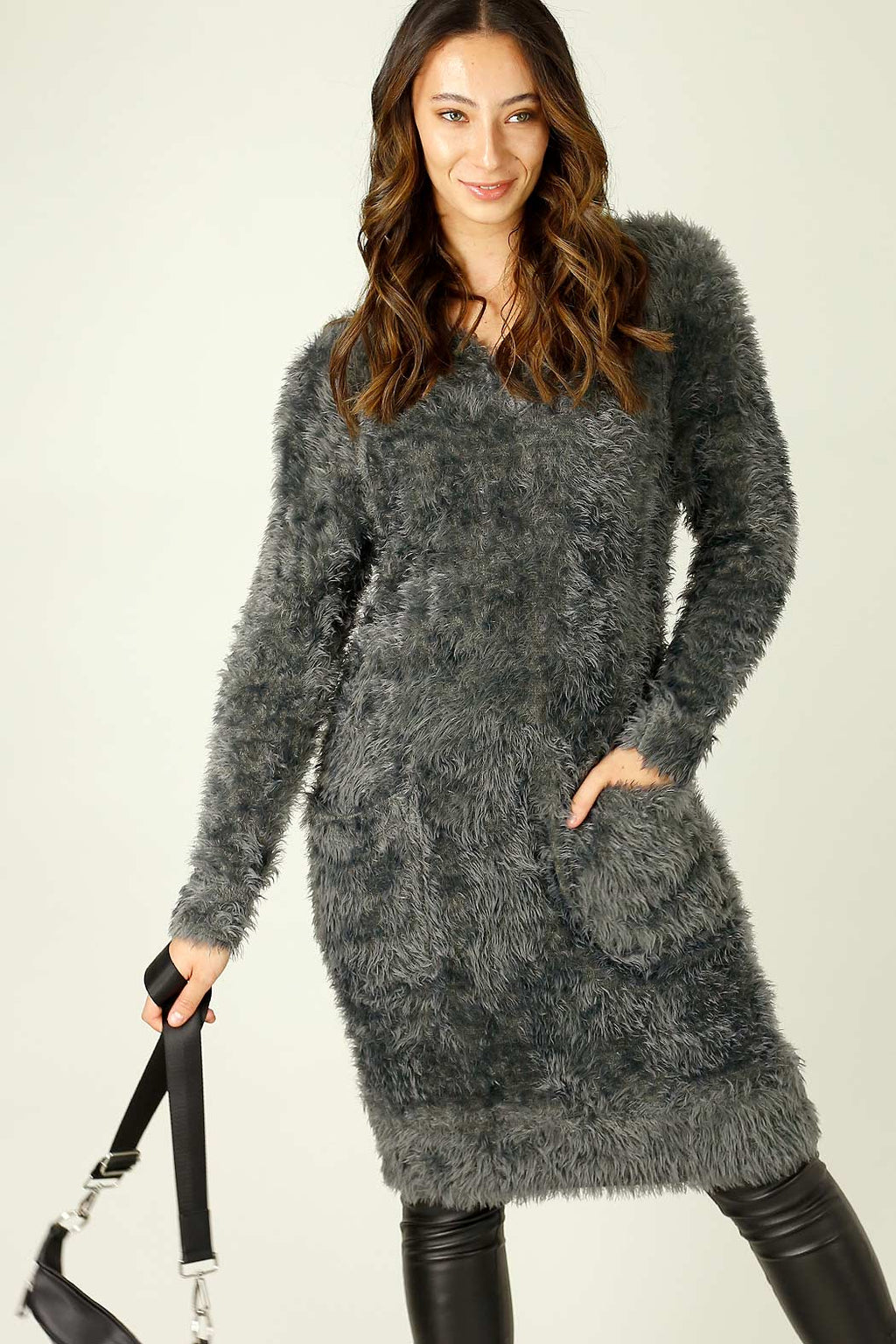 Dark Grey Plush Jumper Dress - FINAL SALE
