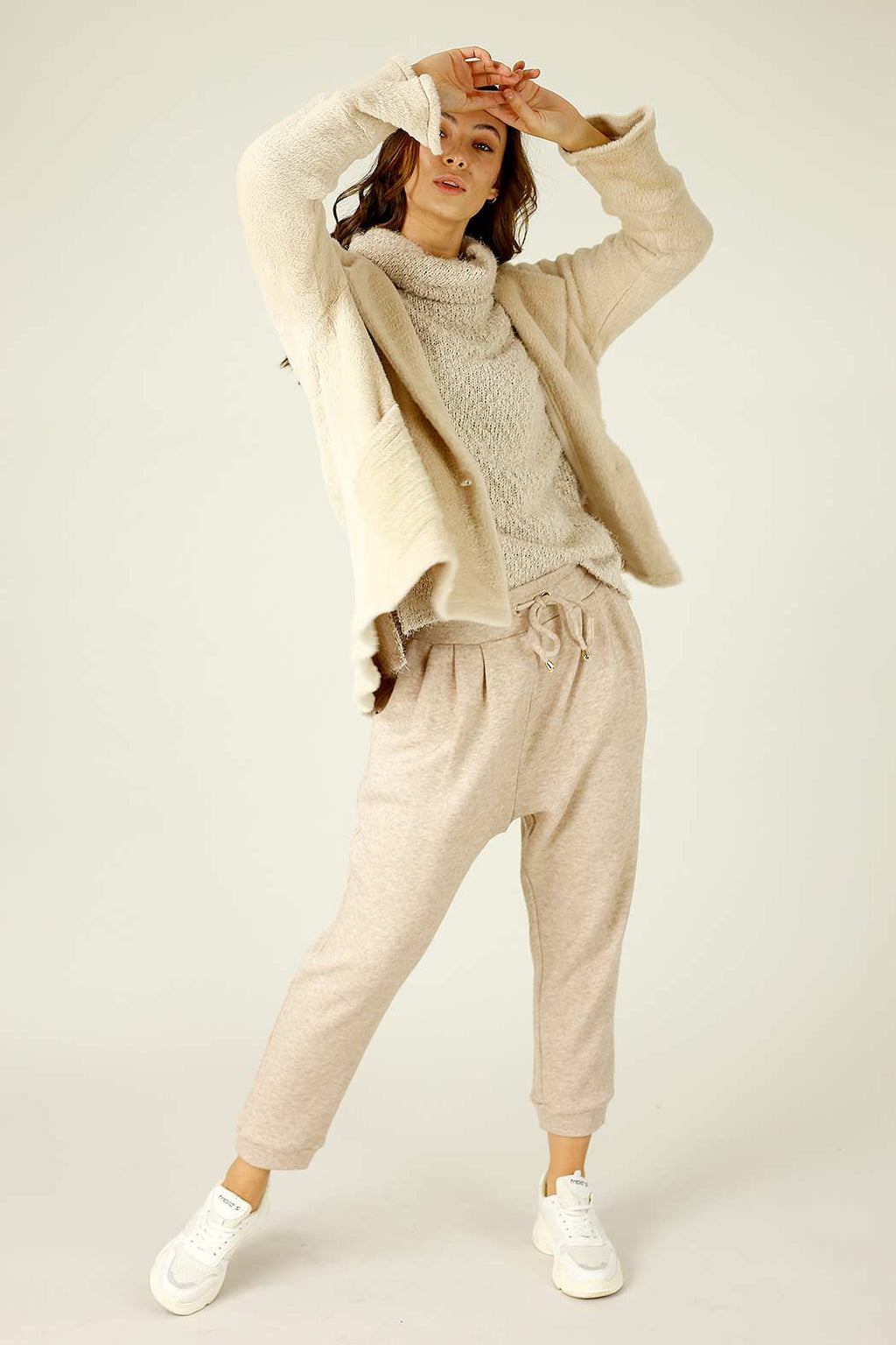 Beige Faux Fur Swing Jacket