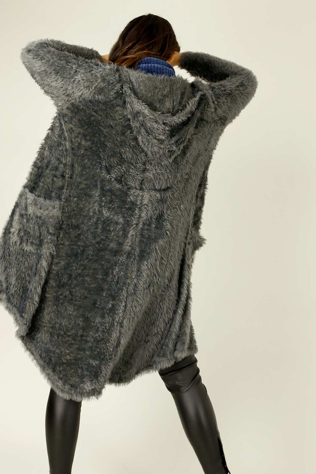 Dark Grey Plush Travel Cardigan