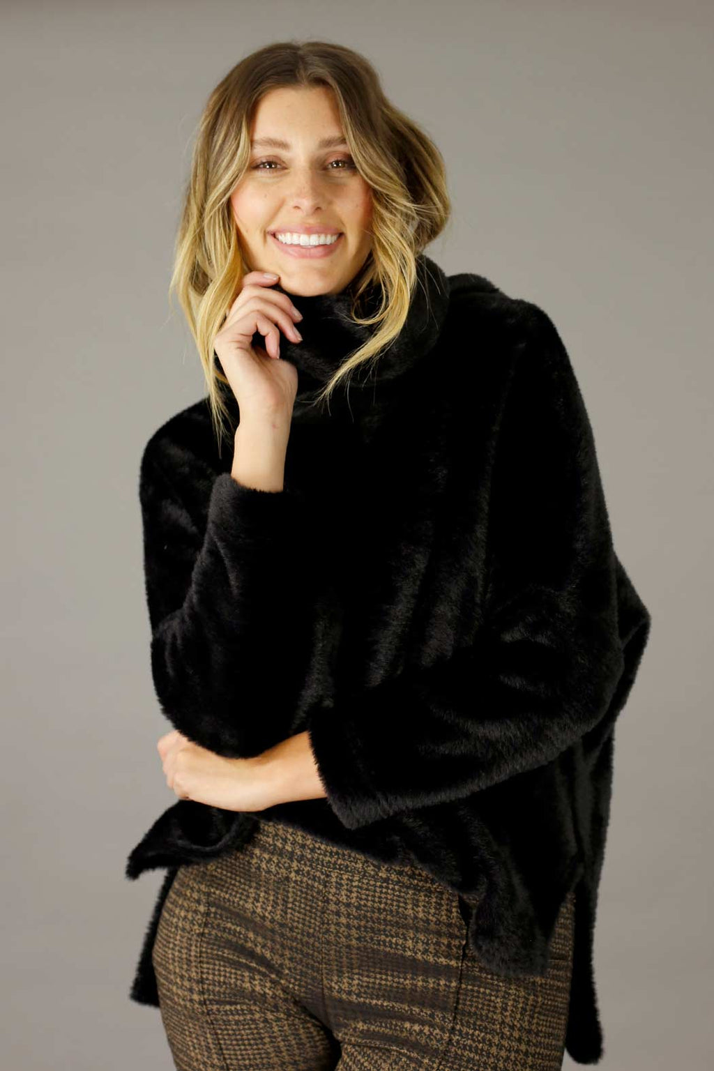 Black Faux Fur Turtle Neck