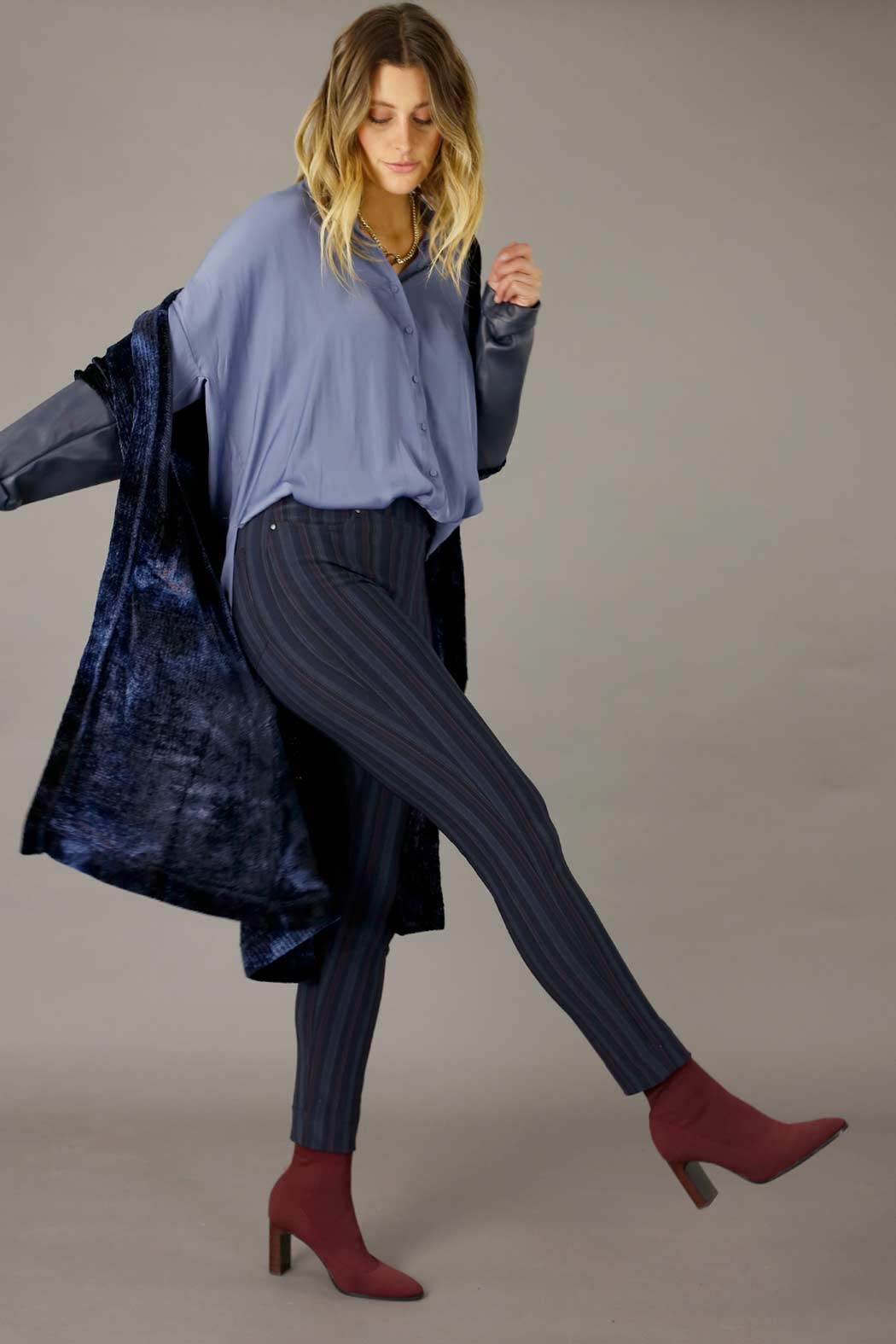 Lilac Stripe Ponte Relaxed Slim Jean - SALE