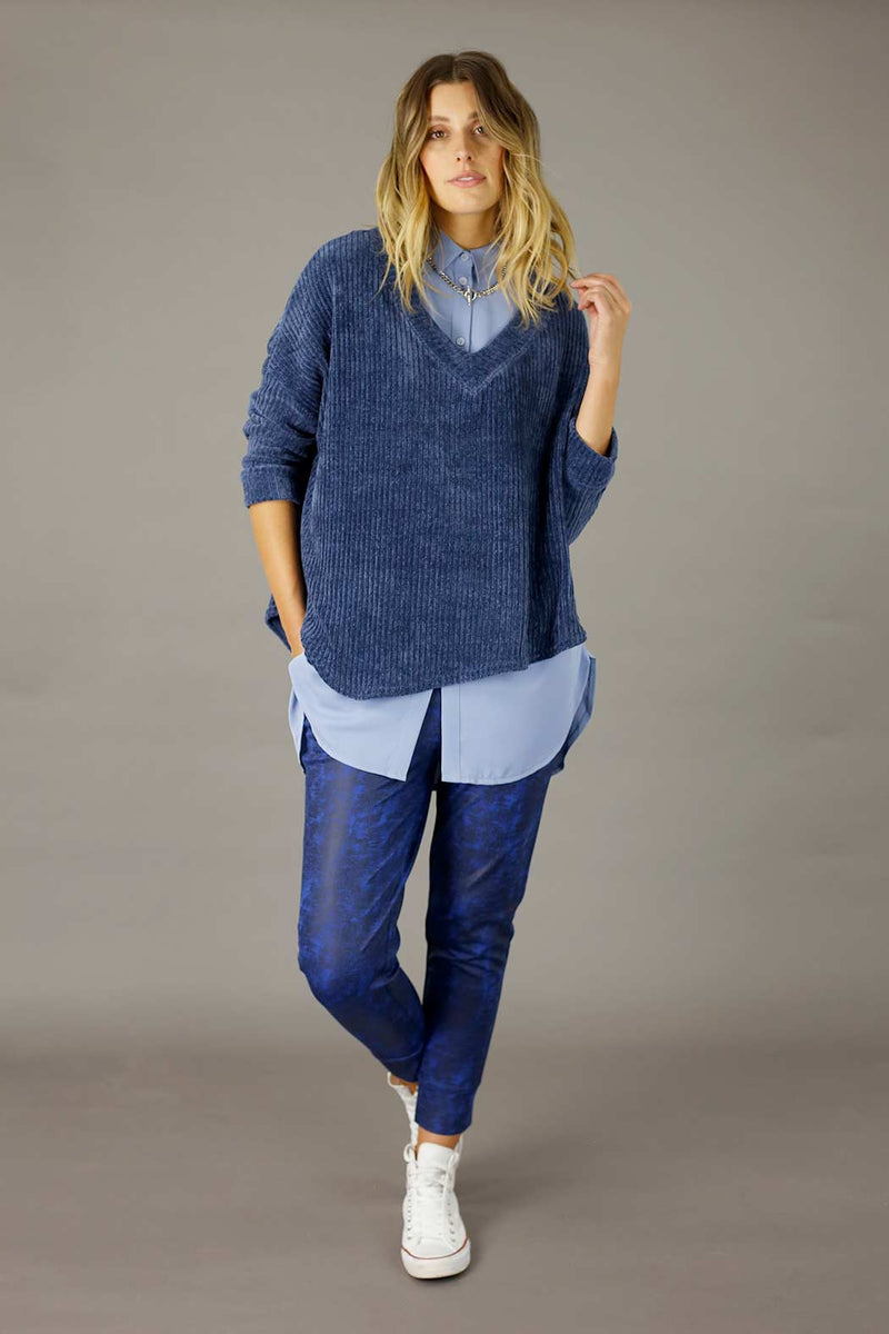 Cobalt Leatherette Slouch Pant - FINAL SALE