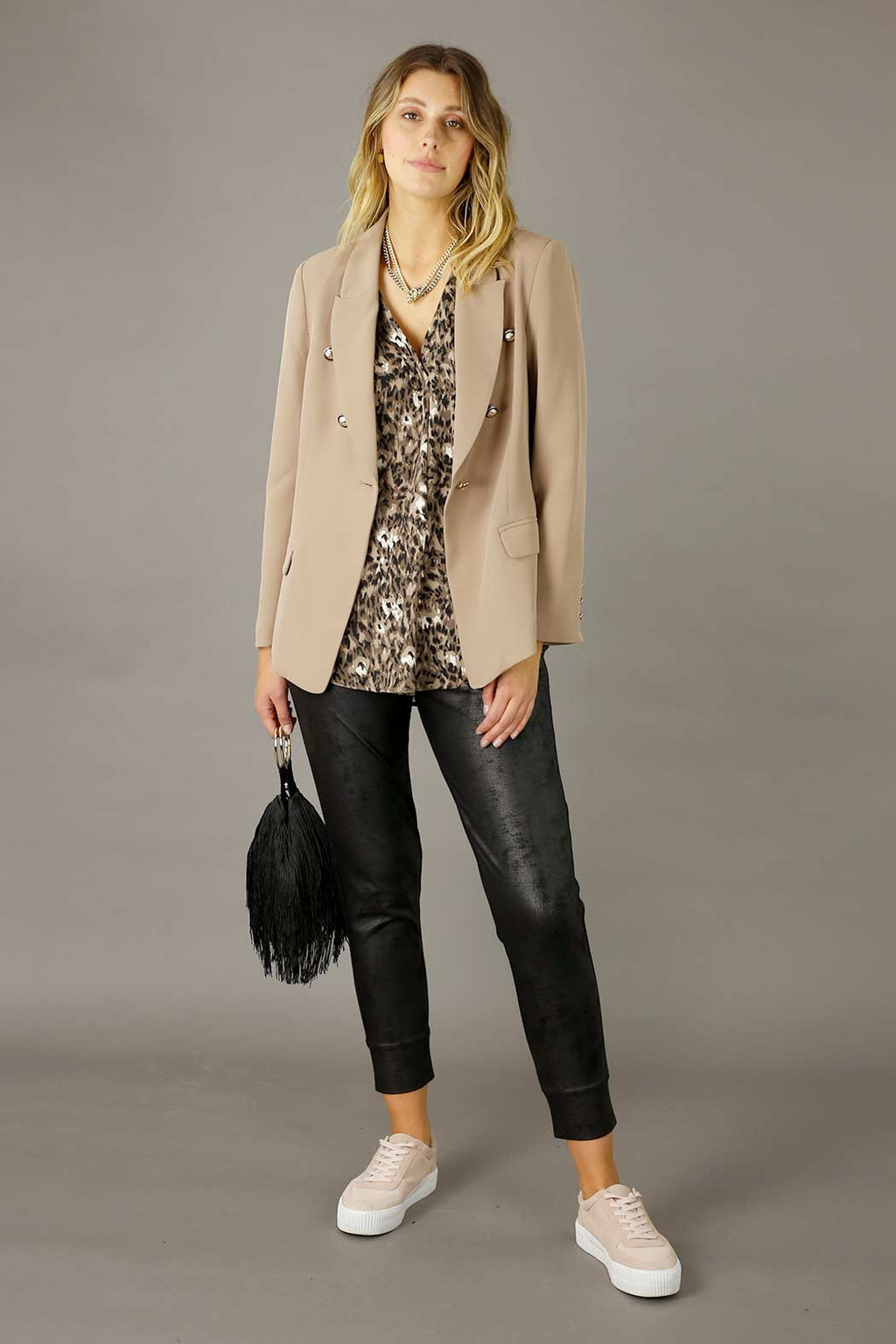 Black Leatherette Slouch Pant