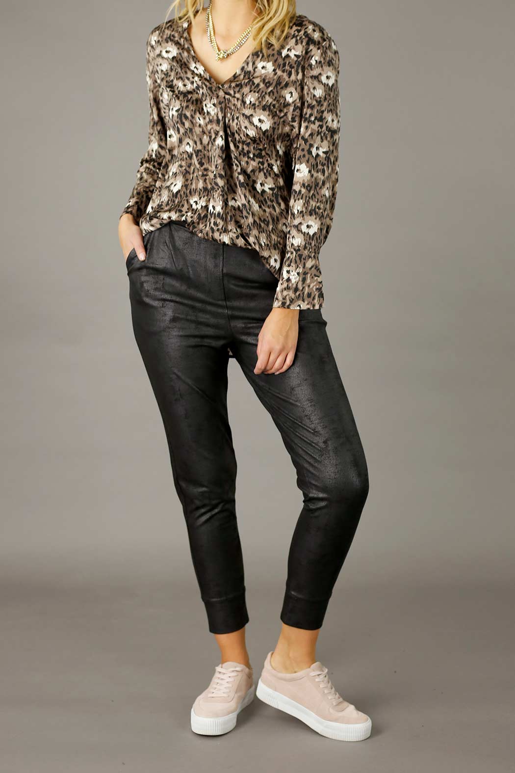 Black Leatherette Slouch Pant