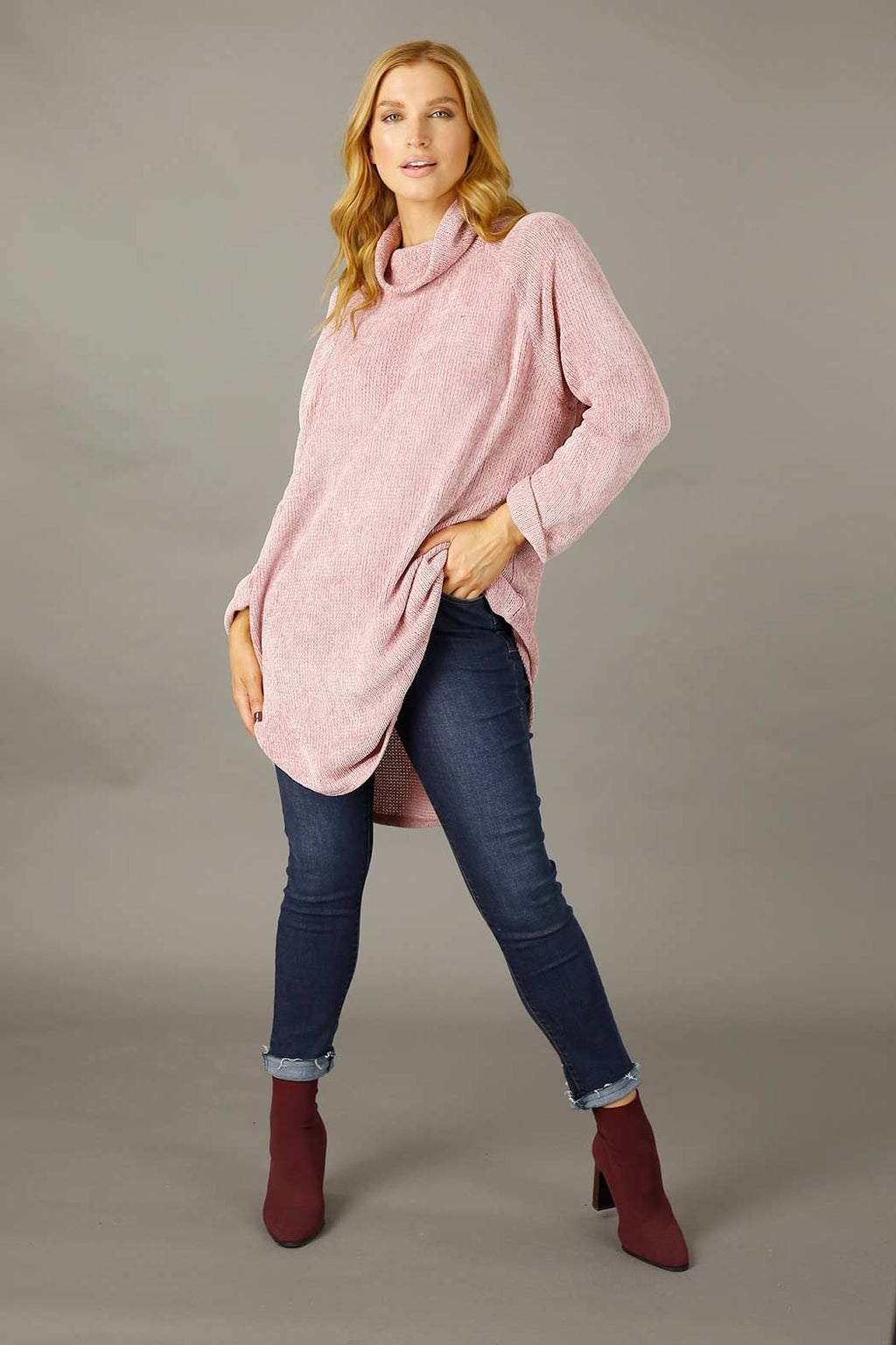 Pink Velour Oversize Jumper