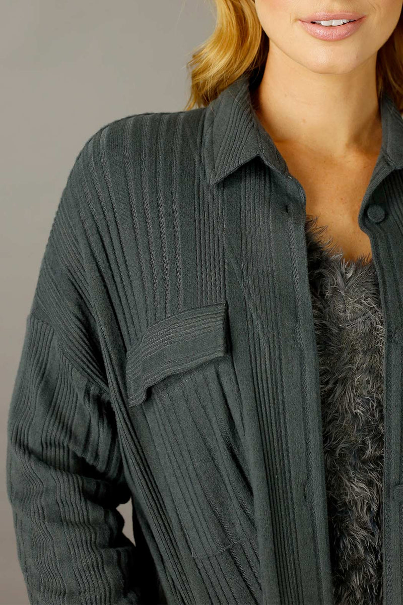 Charcoal Rib Lifestyle Shacket - FINAL SALE