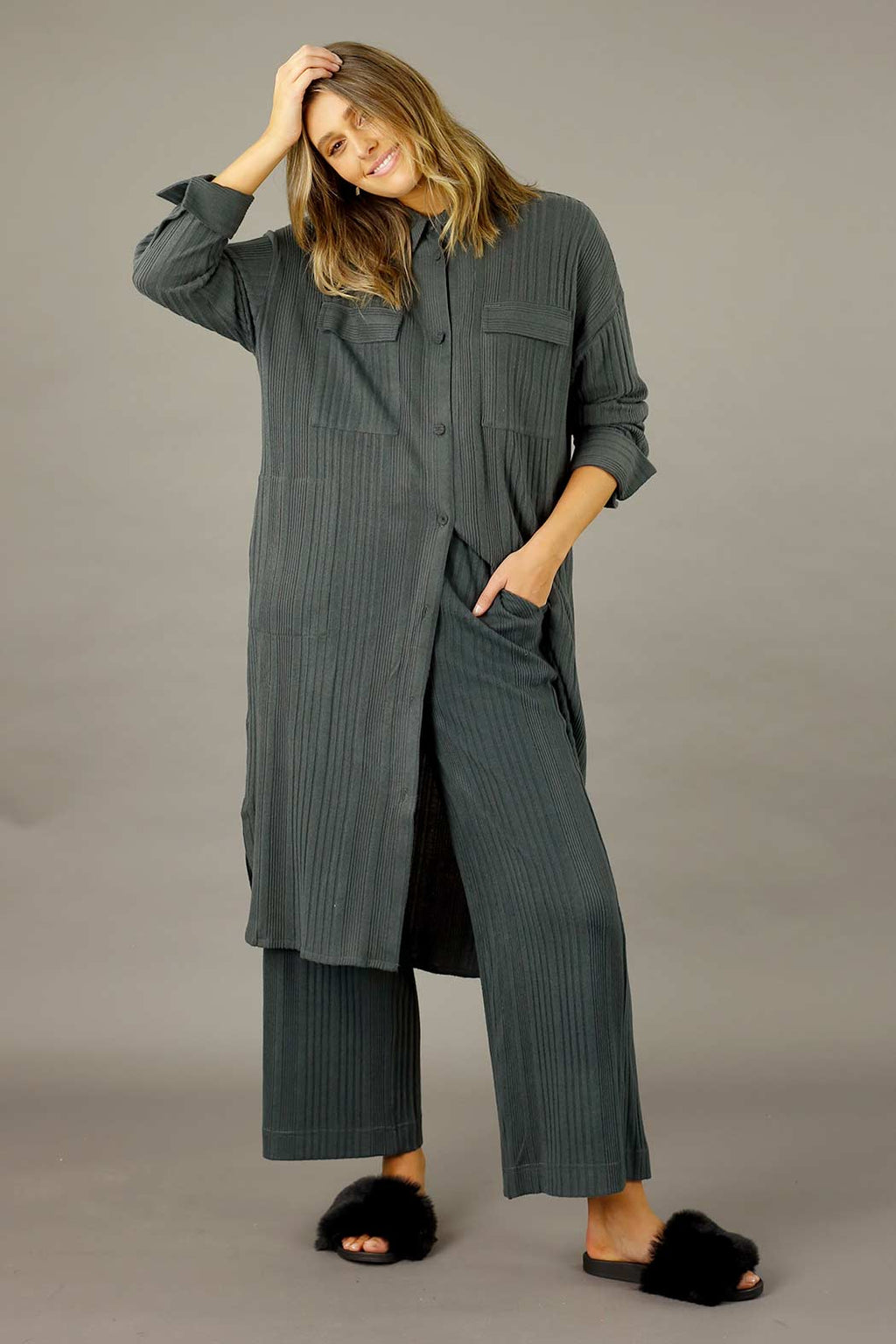 Charcoal Rib Lifestyle Shacket - FINAL SALE