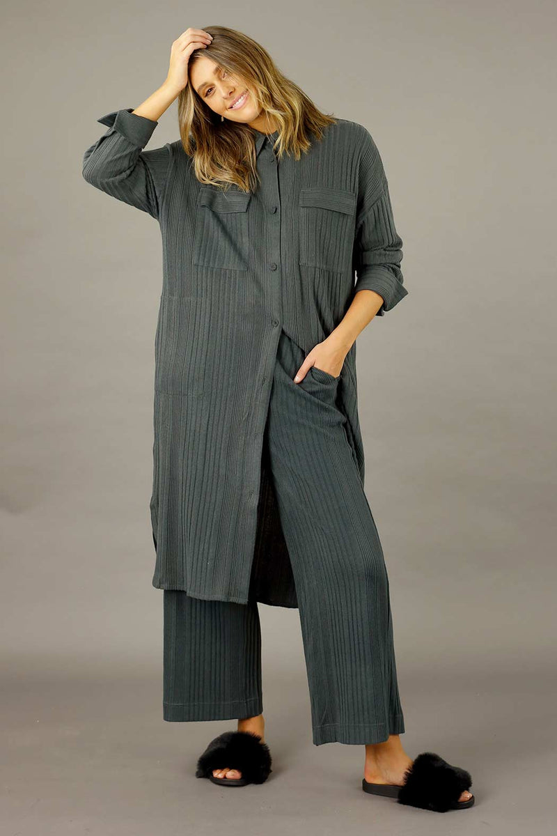 Charcoal Rib Lifestyle Shacket - FINAL SALE