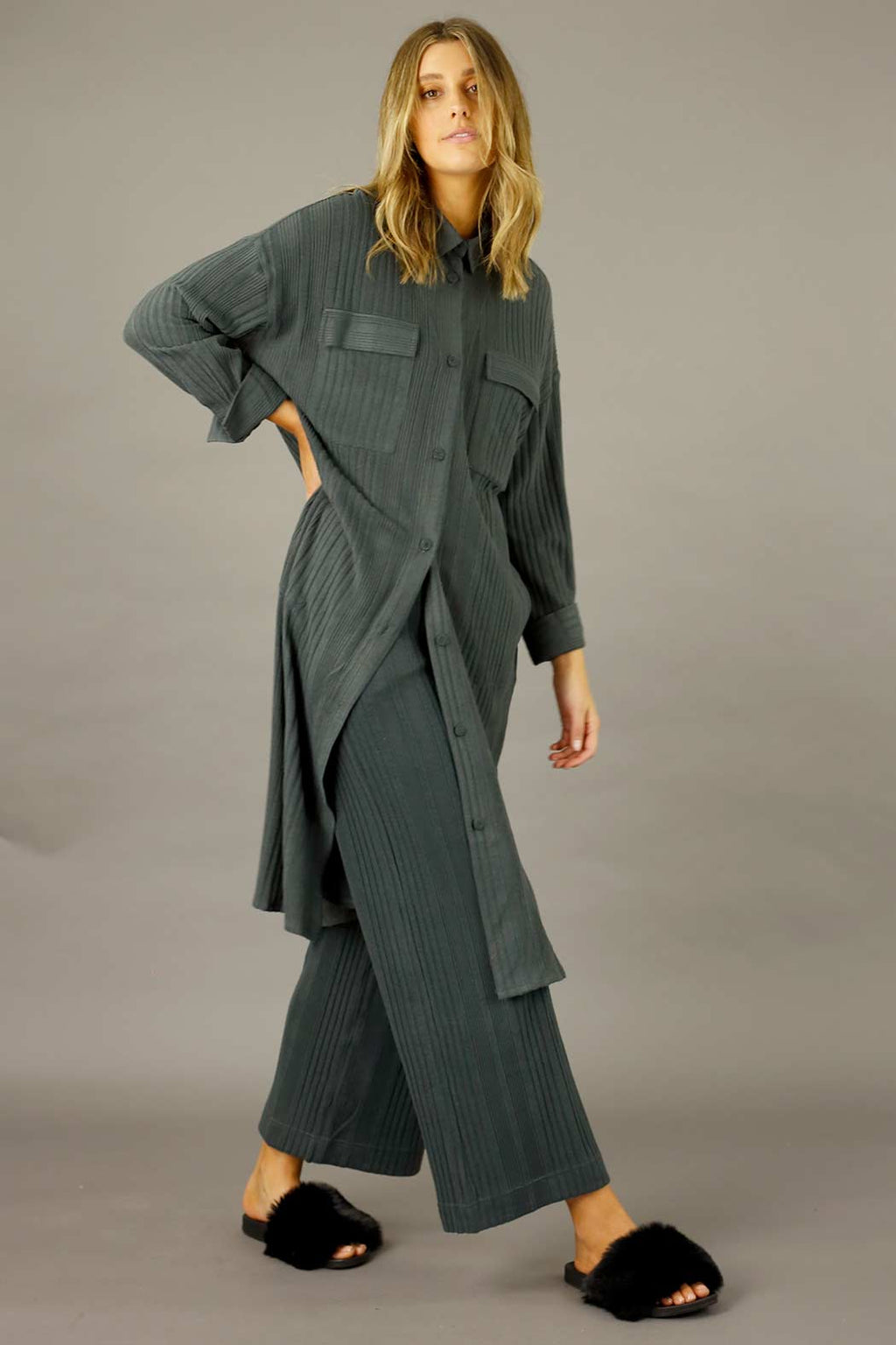 Charcoal Rib Lifestyle Shacket - FINAL SALE