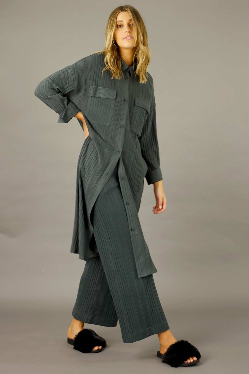 Charcoal Rib Lifestyle Shacket - FINAL SALE