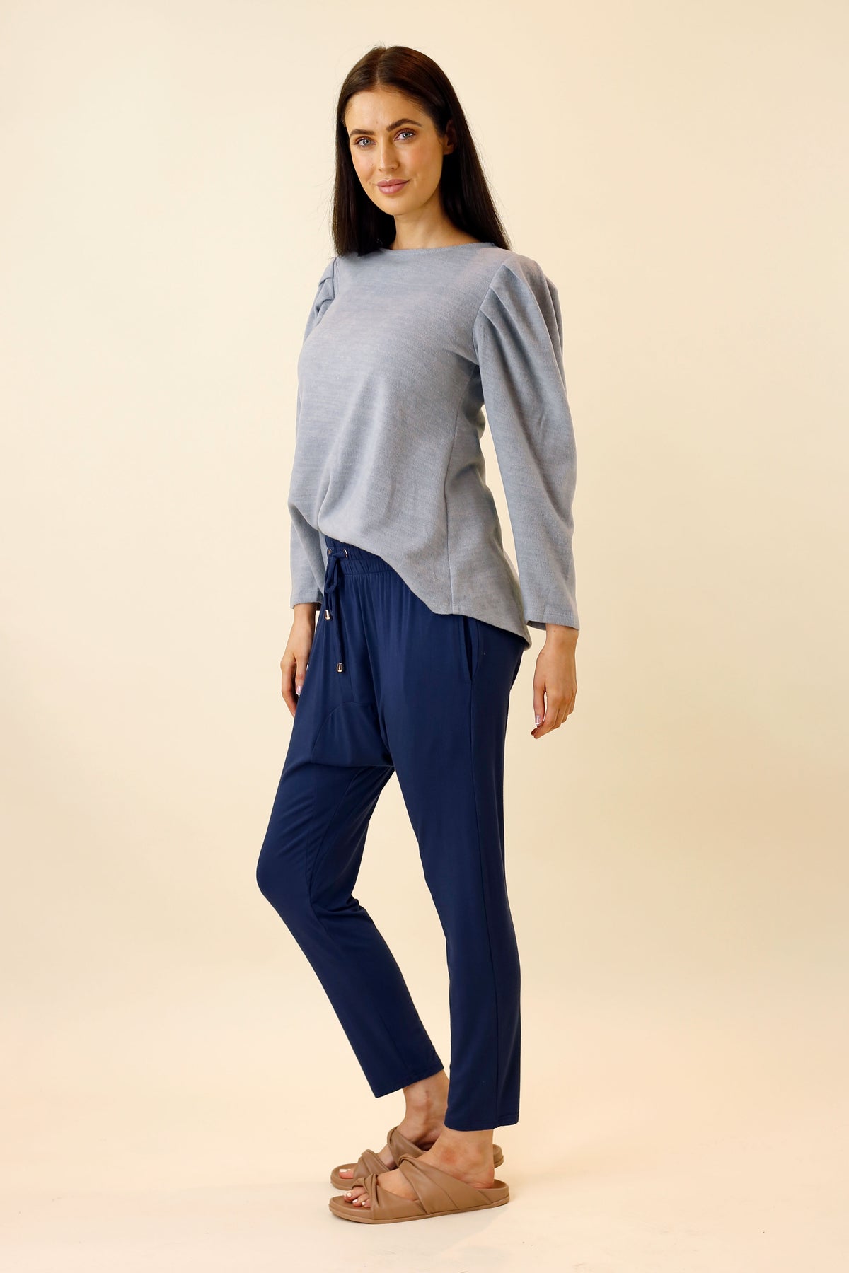 Sky Brushed Tuck Sleeve Jumper