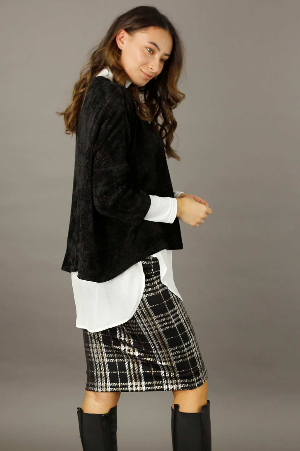 Black Velour Relaxed Jumper