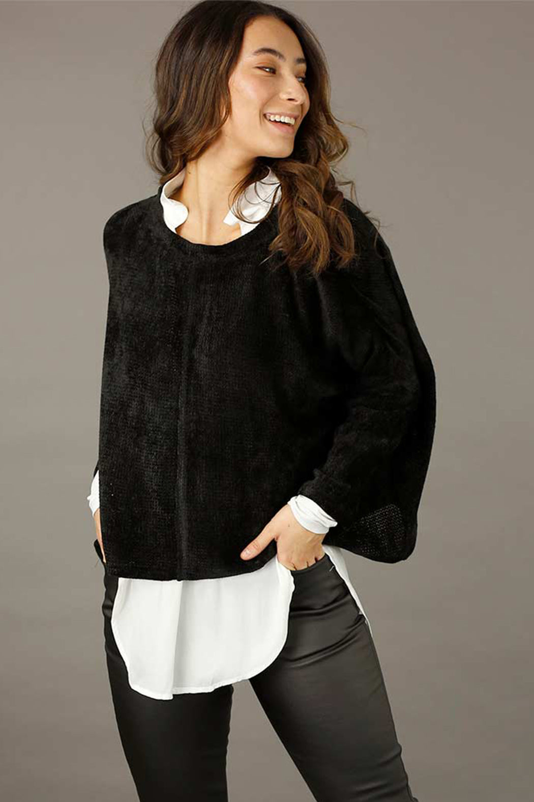 Black Velour Relaxed Jumper