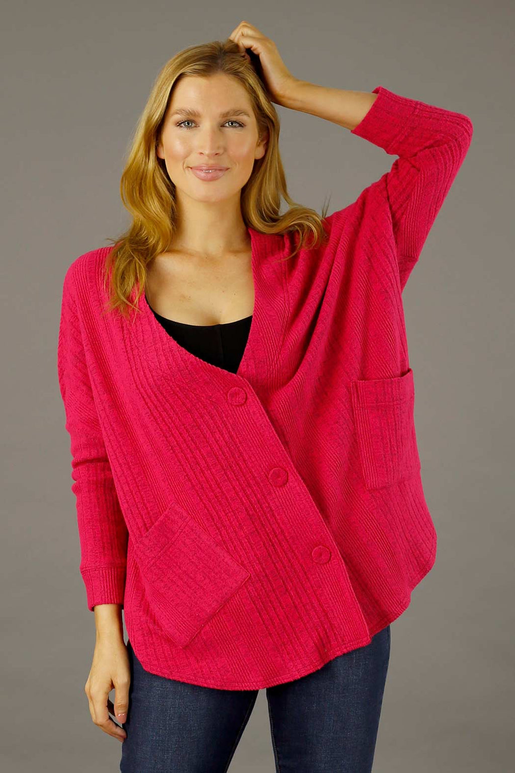 Pink Rib Grandpa Cardigan