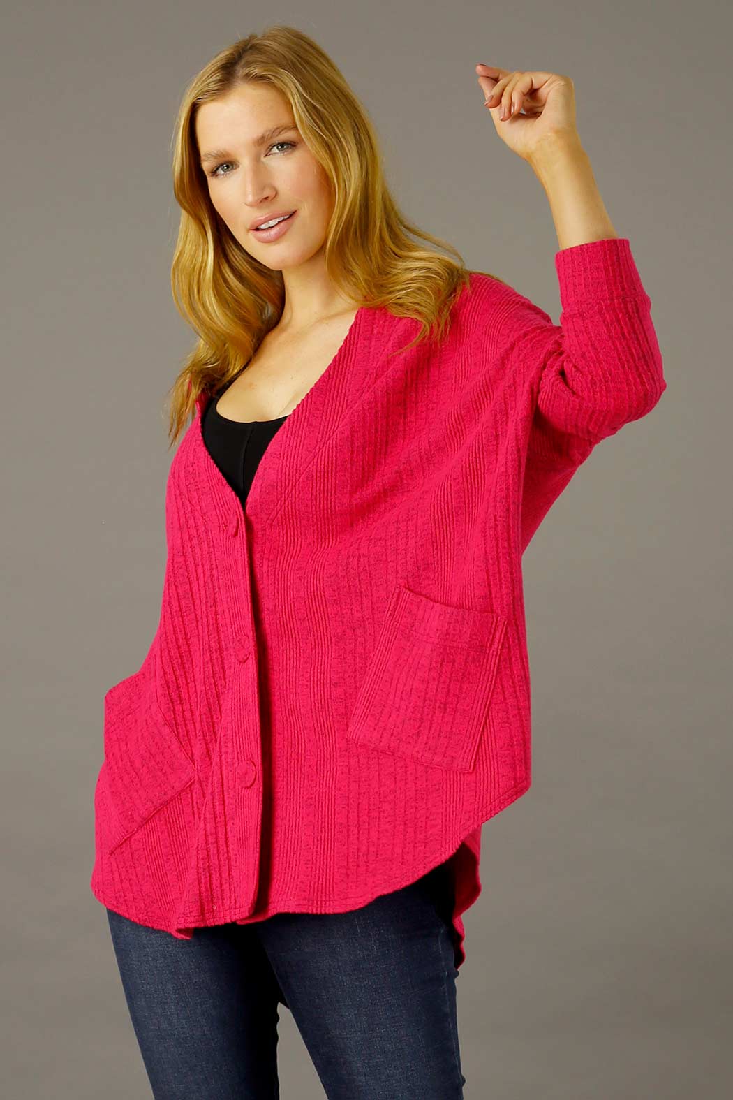 Pink Rib Grandpa Cardigan