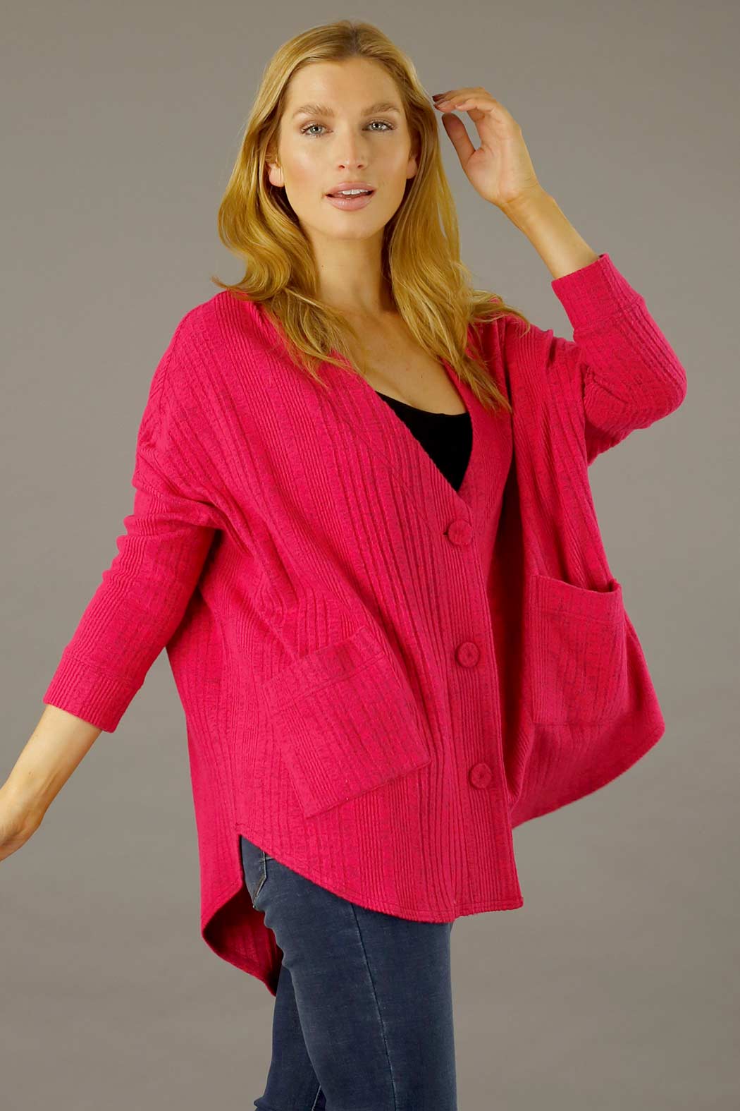 Pink Rib Grandpa Cardigan