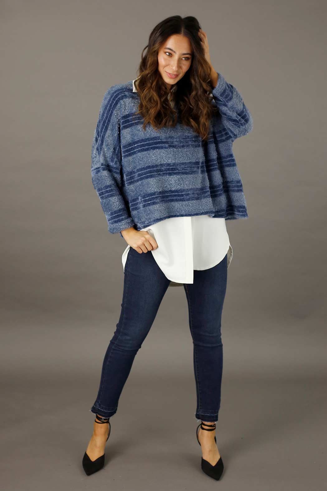 Chambray Fluffy Stripe Jumper - FINAL SALE
