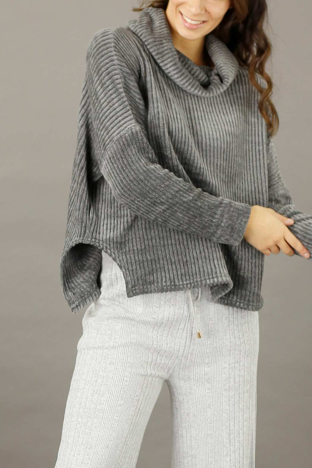 Dark Grey Velour Turtle Neck - FINAL SALE