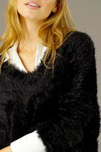 Black Plush Vee Jumper