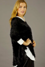 Black Plush Vee Jumper