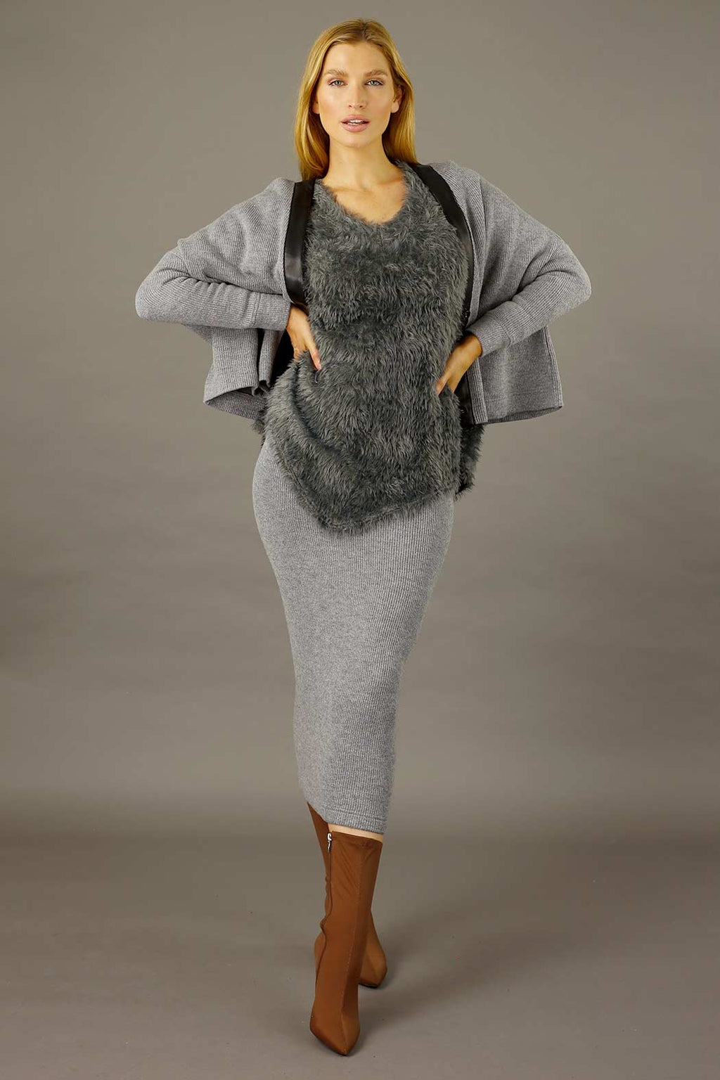 Dark Grey Plush Vee Jumper